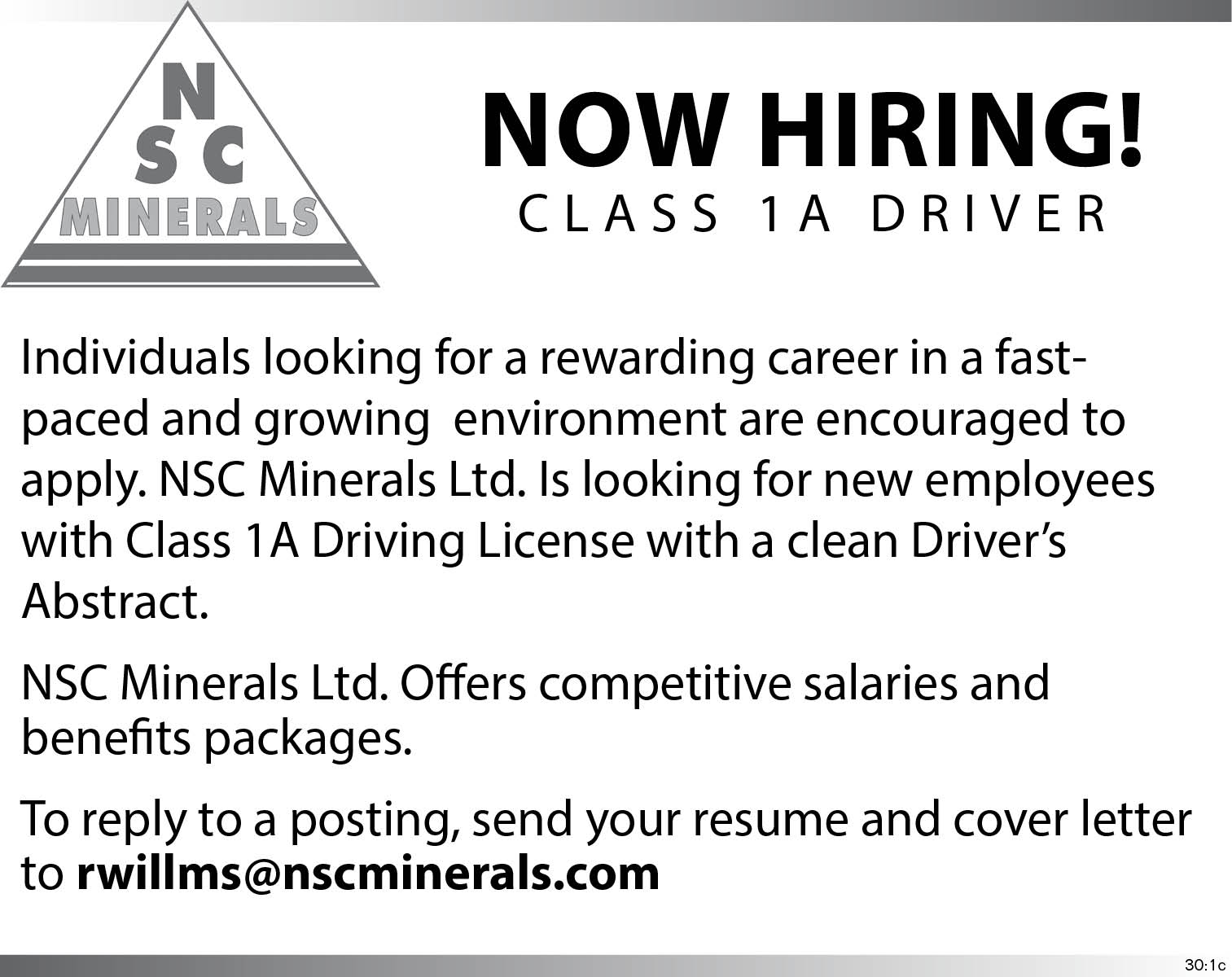 NSC Minerals - Rocanville - Now Hiring - Class 1A Driver 